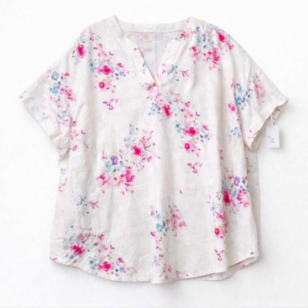 BloomChic Floral Blouse Size 24 NWT Plus Size Lightweight Short Sleeve Spring To